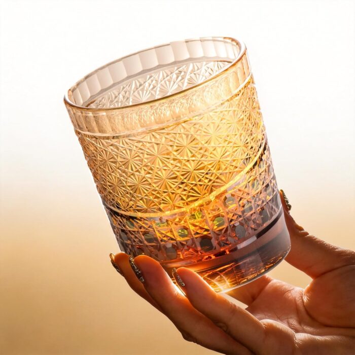 KAMMAK Crystal Whiskey Glasses Set of 2, 8.1oz Colored Old Fashioned Glasses Stemless, Hand Blown Cocktail Glasses, Luxury Handcrafted Ice Ball Cup, Ideal Gift for Bourbon...