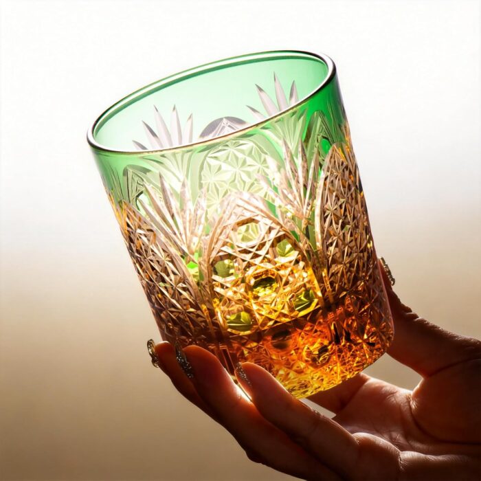 KAMMAK Crystal Whiskey Glasses Set of 2, 8.1oz Colored Old Fashioned Glasses Stemless, Hand Blown Cocktail Glasses, Luxury Handcrafted Ice Ball Cup, Ideal Gift for Bourbon...