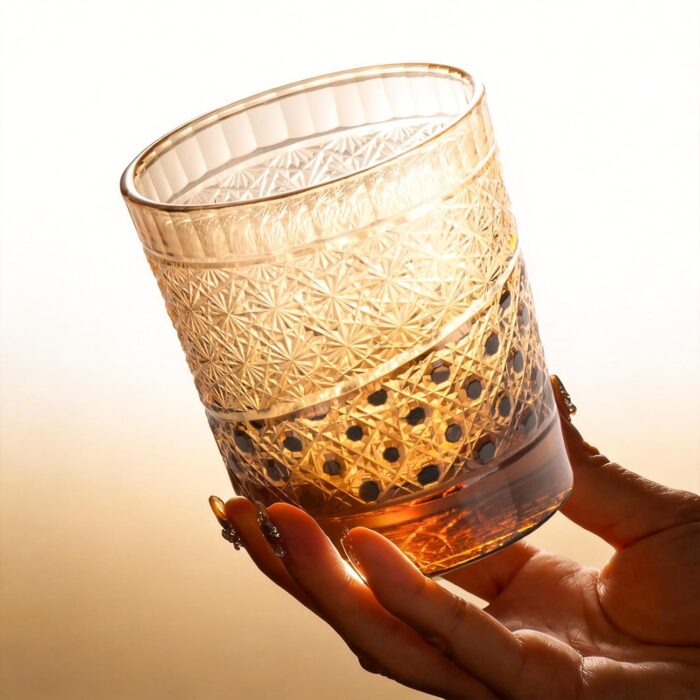 KAMMAK Crystal Whiskey Glasses Set of 2, 8.1oz Colored Old Fashioned Glasses Stemless, Hand Blown Cocktail Glasses, Luxury Handcrafted Ice Ball Cup, Ideal Gift for Bourbon...
