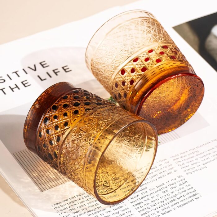 KAMMAK Crystal Whiskey Glasses Set of 2, 8.1oz Colored Old Fashioned Glasses Stemless, Hand Blown Cocktail Glasses, Luxury Handcrafted Ice Ball Cup, Ideal Gift for Bourbon...