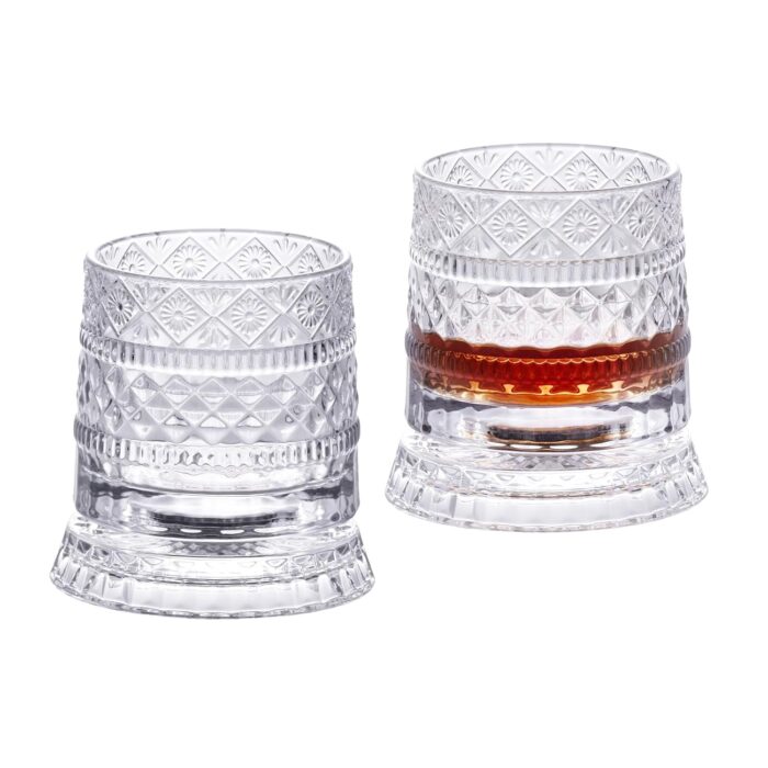 KAMMAK Crystal Whiskey Glasses Set of 2, 8.79 oz Rotatable Old Fashioned Glasses with Luxury Box, Spinning Wine Glass with Stress Relief, Gifts for Scotch, Bourbon, Liquor and...