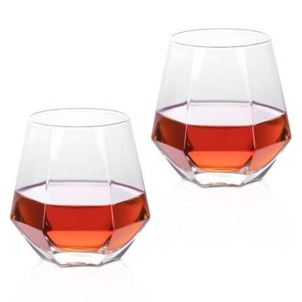 KAMMAK Hexagonal Whiskey Glass 13.53 oz (400 ml), Faceted Tumbler with Delicate Rim & Thick Heavy Base, Lead-Free Modern Barware for Old Fashioned, Scotch, Bourbon, Cocktails