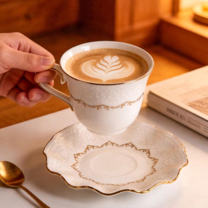 KAMMAK Tea Cups and Saucers Set of 2, 6.4oz Porcelain Coffee Cups with Saucers, Ceramic Espresso Mugs for Coffee, Latte, Americano, Tea, Elegant Teacup and Saucer (YFH11) KAMMAK Tea Cups and Saucers Set of 2, 6.4oz Porcelain Coffee Cups with Saucers, Ceramic Espresso Mugs for Coffee, Latte, Americano, Tea, Elegant Teacup and Saucer (YFH11)