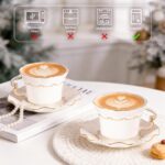 KAMMAK Tea Cups and Saucers Set of 2, 6.4oz Porcelain Coffee Cups with Saucers, Ceramic Espresso Mugs for Coffee, Latte, Americano, Tea, Elegant Teacup and Saucer (YFH16)