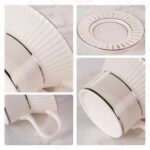 KAMMAK Tea Cups and Saucers Set of 2, 6.7oz Porcelain Coffee Cups with Saucers, Ceramic Espresso Mugs for Coffee, Latte, Americano, Tea, Unique Teacup and Saucer (YFH8+9)