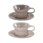 KAMMAK Tea Cups and Saucers Set of 2, 6.7oz Porcelain Coffee Cups with Saucers, Ceramic Espresso Mugs for Coffee, Latte, Americano, Tea, UN Teacup and Saucer (YFH6+7)