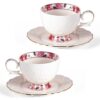 KAMMAK Tea Cups and Saucers Set of 2, 6.7oz Porcelain Coffee Cups with Saucers, Ceramic Espresso Mugs for Coffee, Latte, Americano, Tea, Elegant Teacup and Saucer (YFH13) KAMMAK 8CZYFH013 glass vase side angle view showing silhouette