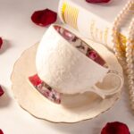 KAMMAK Tea Cups and Saucers Set of 2, 6.7oz Porcelain Coffee Cups with Saucers, Ceramic Espresso Mugs for Coffee, Latte, Americano, Tea, Elegant Teacup and Saucer (YFH13)
