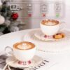 KAMMAK Tea Cups and Saucers Set of 2, 6.7oz Porcelain Coffee Cups with Saucers, Ceramic Espresso Mugs for Coffee, Latte, Americano, Tea, Elegant Teacup and Saucer (YFH13) KAMMAK 8CZYFH013 glass vase styled on dining table image 5