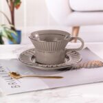 KAMMAK Tea Cups and Saucers Set of 2, 6.7oz Porcelain Coffee Cups with Saucers, Ceramic Espresso Mugs for Coffee, Latte, Americano, Tea, UN Teacup and Saucer (YFH6+7)