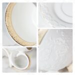 KAMMAK Tea Cups and Saucers Set of 2, 6.7oz Porcelain Coffee Cups with Saucers, Ceramic Espresso Mugs for Coffee, Latte, Americano, Tea, Elegant Teacup and Saucer (YFH15)