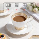 KAMMAK Tea Cups and Saucers Set of 2, 6.7oz Porcelain Coffee Cups with Saucers, Ceramic Espresso Mugs for Coffee, Latte, Americano, Tea, Elegant Teacup and Saucer (YFH15)