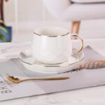 KAMMAK Tea Cups and Saucers Set of 2, 7.1oz Porcelain Coffee Cups with Saucers, Ceramic Espresso Mugs for Coffee, Latte, Americano, Tea, Elegant Teacup and Saucer (YFH5)