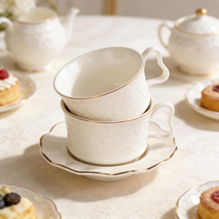 KAMMAK Tea Cups and Saucers Set of 2-7.8oz Elegant Teacup and Saucer (YFH3)