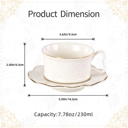 KAMMAK Tea Cups and Saucers Set of 2-7.8oz Elegant Teacup and Saucer (YFH3)
