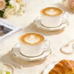 KAMMAK Tea Cups and Saucers Set of 2-7.8oz Elegant Teacup and Saucer (YFH3)