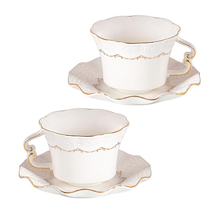 KAMMAK Tea Cups and Saucers Set of 2-7.8oz Elegant Teacup and Saucer (YFH3)