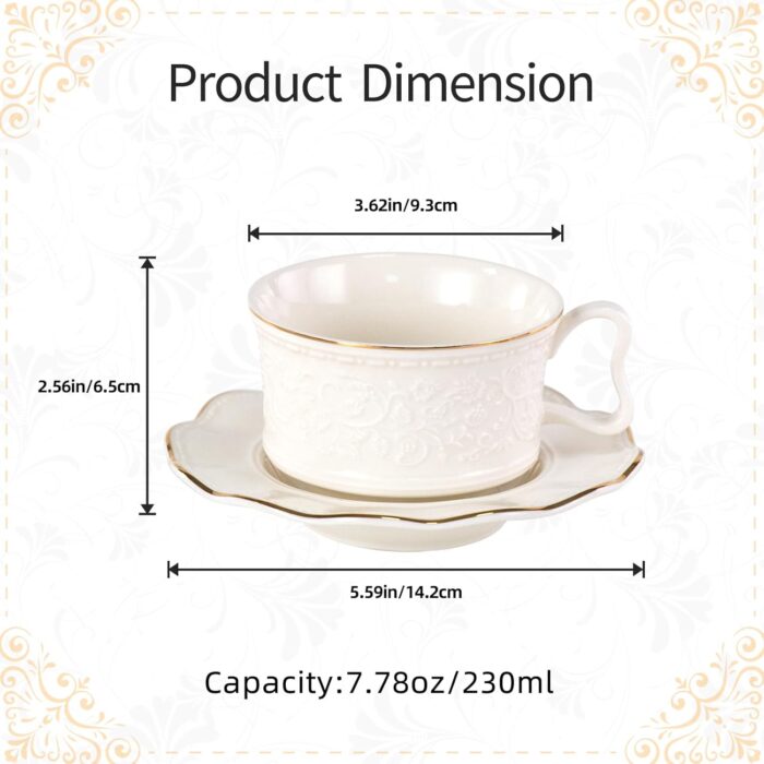 KAMMAK Tea Cups and Saucers Set of 2-7.8oz Elegant Teacup and Saucer (YFH3)