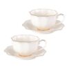 KAMMAK Tea Cups and Saucers Set of 2 7.8oz Elegant Teacup and Saucer (YFH3) KAMMAK 8CZYFH004 ceramic cup and saucer side angle view showing silhouette