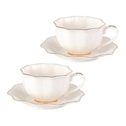 KAMMAK Tea Cups and Saucers Set of 2-7.8oz Elegant Teacup and Saucer (YFH3)