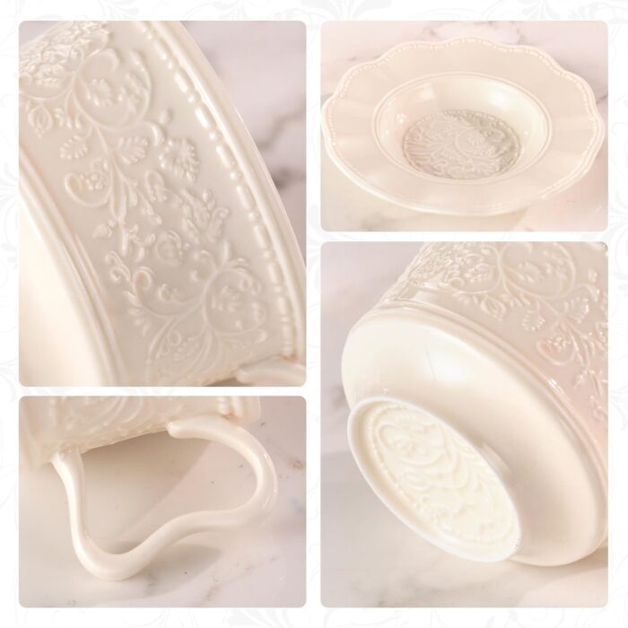 KAMMAK Tea Cups and Saucers Set of 2, 7oz Porcelain Coffee Cups with Saucers, Ceramic Espresso Mugs for Coffee, Latte, Americano, Tea, Elegant Teacup and Saucer (YFH1+2)