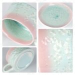KAMMAK Tea Cups and Saucers set of 2, Porcelain Coffee Cups, 7.7oz Crystalline Glaze Espresso Mugs, Ceramic Demitasse for Coffee, Cappuccino, Latte, Americano, Tea (Pink and Green)