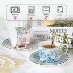 KAMMAK Tea Cups and Saucers Set of 2, Porcelain Coffee Cups, Stackable Espresso Mugs, Ceramic Demitasse for Coffee, Latte, Americano, Tea, Golden Pink + Platinum Blue