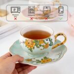 KAMMAK Tea Cups and Saucers Set of 2, Porcelain Coffee Cups, Stackable Espresso Mugs, Ceramic Demitasse for Coffee, Latte, Americano, Tea, Gradient - Pink + Blue