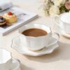 KAMMAK Tea Cups and Saucers Set of 2, Porcelain Coffee Cups with Saucers, Ceramic Espresso Mugs for Coffee, Latte, Americano, Tea, 7oz Elegant Teacup and Saucer (YFH4) KAMMAK 8CZYFH004 ceramic cup and saucer close-up material texture detail image 4