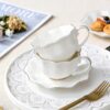 KAMMAK Tea Cups and Saucers Set of 2, Porcelain Coffee Cups with Saucers, Ceramic Espresso Mugs for Coffee, Latte, Americano, Tea, 7oz Elegant Teacup and Saucer (YFH4) KAMMAK 8CZYFH004 ceramic cup and saucer decorative craft detail image 7