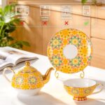 KAMMAK Tea for One, Porcelain Teapot and Cup Set, Yellow Tea Pot and Saucers Set, Ceramic Tea Set for Tea Party, Office and Home, Tea Cups and Saucer Set for Coffee, Cappuccino,...