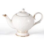 KAMMAK Teapot with Handle, Vintage Porcelain Tea Pot with Gold Trim, Blooming & Loose Leaf Teapot, Festive Holiday Serveware, Gifts for Women, Rose - 37 oz