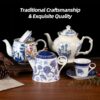KAMMAK Teapot with Handle, Vintage Porcelain Tea Pot with Gold Trim, Blooming & Loose Leaf Teapot, Festive Holiday Serveware, Gifts for Women, Vintage Blue 33 oz KAMMAK 8CZSY002 ceramic teapot scale and proportion view image 6