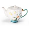 KAMMAK Teapot with Handle, Vintage Porcelain Tea Pot with Gold Trim, Blooming & Loose Leaf Teapot, Festive Holiday Serveware, Gifts for Women, Relief 27 oz KAMMAK 8CZNX012 ceramic teapot front view for product display