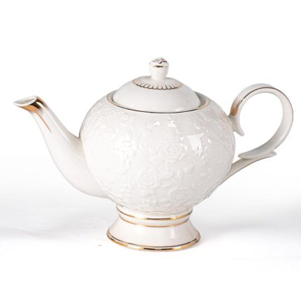 KAMMAK Teapot with Handle, Vintage Porcelain Tea Pot with Gold Trim, Blooming & Loose Leaf Teapot, Festive Holiday Serveware, Gifts for Women, Rose - 37 oz