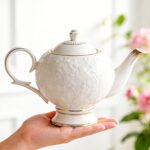 KAMMAK Teapot with Handle, Vintage Porcelain Tea Pot with Gold Trim, Blooming & Loose Leaf Teapot, Festive Holiday Serveware, Gifts for Women, Rose - 37 oz