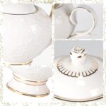 KAMMAK Teapot with Handle, Vintage Porcelain Tea Pot with Gold Trim, Blooming & Loose Leaf Teapot, Festive Holiday Serveware, Gifts for Women, Rose - 37 oz