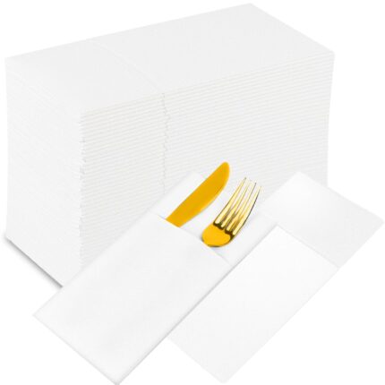 KAMMAK White Napkins Dinner Paper with Pocket 200 Pack Disposable Linen Feel Wedding Reception Napkins Bulk for Decorations Restaurant Guest Hand Towel Lunch Napkin for Bathroom...