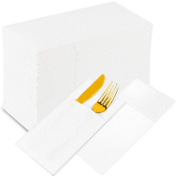 KAMMAK White Napkins Dinner Paper with Pocket 200 Pack Disposable Linen Feel Wedding Reception Napkins Bulk for Decorations Restaurant Guest Hand Towel Lunch Napkin for Bathroom...