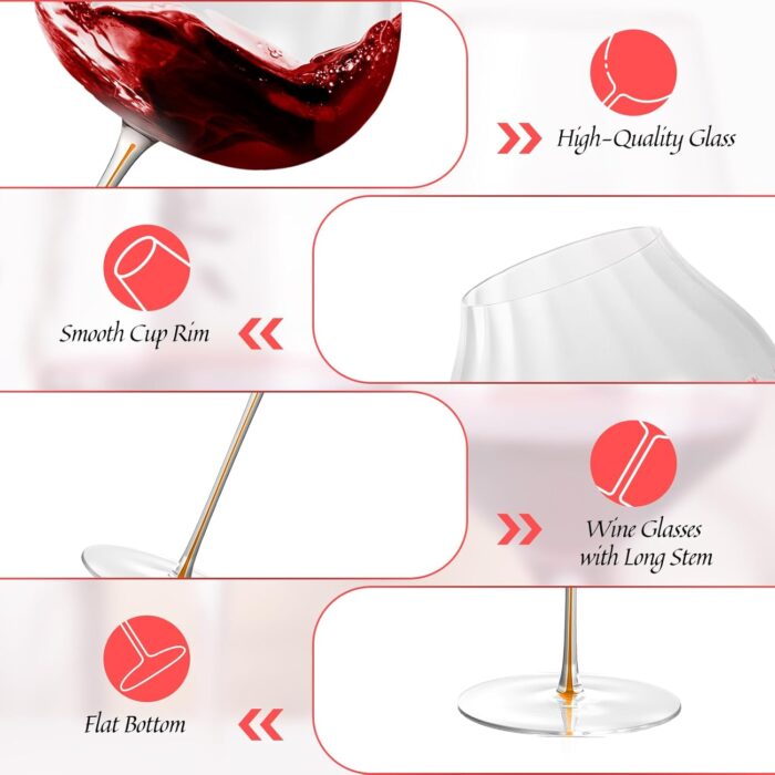 KAMMAK Wine Glasses Set of 2, 24.69 oz Hand Blown Crystal Bordeaux Wine Glasses, Thin Rim & Long Stem, Perfect for Red & White, Daily Use, Wedding or Birthday Gift with Gift...
