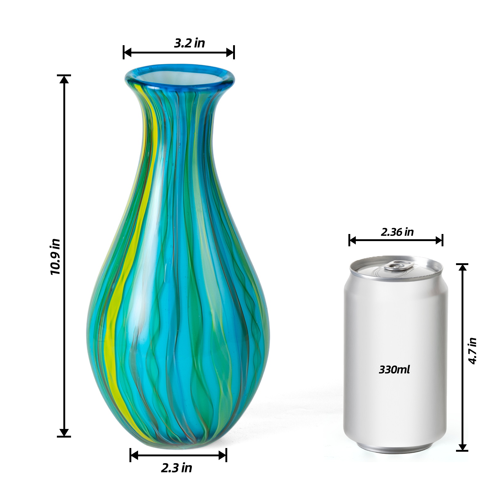 KAMMAK 8HPJG02010 glass vase front view in product description