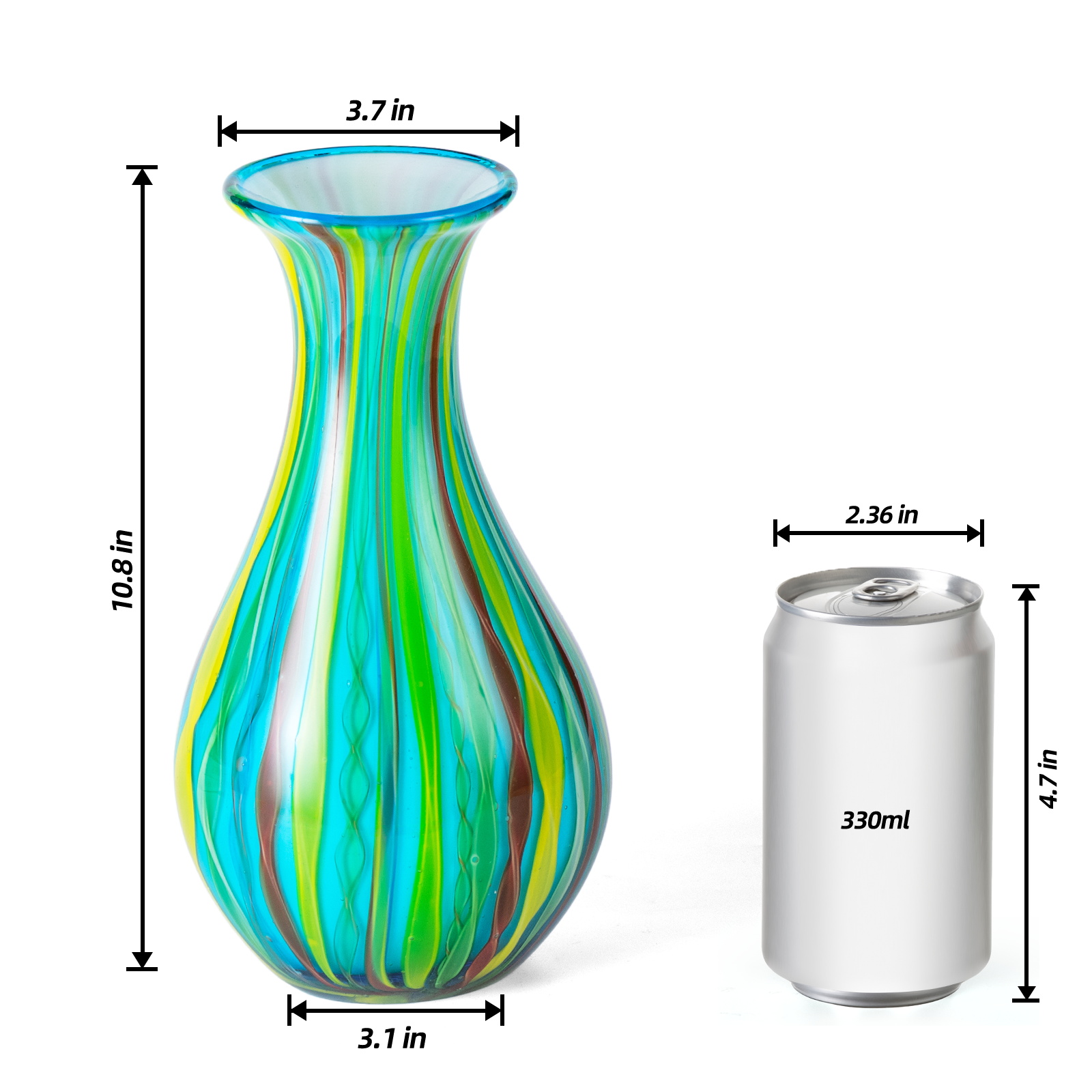 KAMMAK 8HPJG02009 glass vase front view in product description