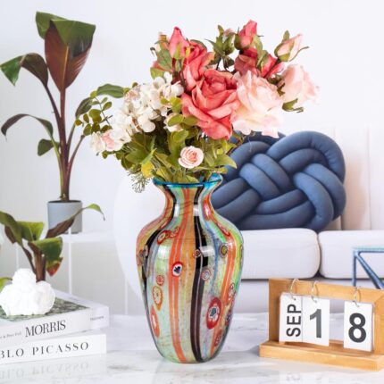 Colored Glass Flower Vase, Beautiful Hand Blown Decorative Vase, Modern Art Decorative for Home Living Room, Office, Table Centerpieces, Bookshelves and Wedding Decorations （JG43）