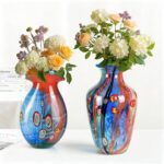 Colored Glass Flower Vase, Beautiful Hand Blown Decorative Vase, Modern Art Decorative for Home Living Room, Office, Table Centerpieces, Bookshelves and Wedding Decorations （JG43）