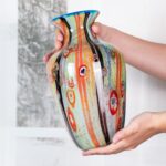 Colored Glass Flower Vase, Beautiful Hand Blown Decorative Vase, Modern Art Decorative for Home Living Room, Office, Table Centerpieces, Bookshelves and Wedding Decorations （JG43）