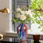 Colored Glass Flower Vase, Beautiful Hand Blown Decorative Vase, Modern Art Decorative for Home Living Room, Office, Table Centerpieces, Bookshelves and Wedding Decorations （JG43）
