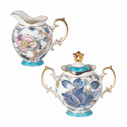 KAMMAK Ceramic Creamer and Sugar Set, Creamer Pitcher and Sugar Container, White Cream & Sugar Sets for Coffee Milk Sauces Salad, Sugar Bowl with Lid for Coffee Bar, Porcelain...