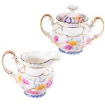 KAMMAK Ceramic Creamer and Sugar Set, Creamer Pitcher and Sugar Container, White Cream & Sugar Sets for Coffee Milk Sauces Salad, Sugar Bowl with Lid for Coffee Bar, Porcelain...