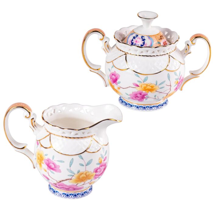 KAMMAK Ceramic Creamer and Sugar Set, Creamer Pitcher and Sugar Container, White Cream & Sugar Sets for Coffee Milk Sauces Salad, Sugar Bowl with Lid for Coffee Bar, Porcelain... KAMMAK Ceramic Creamer and Sugar Set, Creamer Pitcher and Sugar Container, White Cream & Sugar Sets for Coffee Milk Sauces Salad, Sugar Bowl with Lid for Coffee Bar, Porcelain...