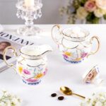 KAMMAK Ceramic Creamer and Sugar Set, Creamer Pitcher and Sugar Container, White Cream & Sugar Sets for Coffee Milk Sauces Salad, Sugar Bowl with Lid for Coffee Bar, Porcelain...